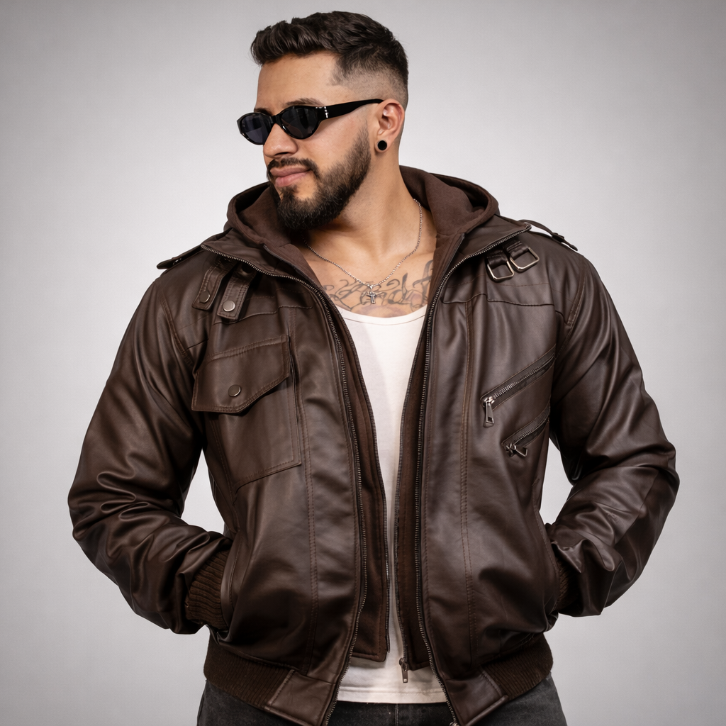Chaqueta Motera Rust con Capucha – Cuero Sintético Premium Negra Estilo Biker 🔥 Envío Gratis