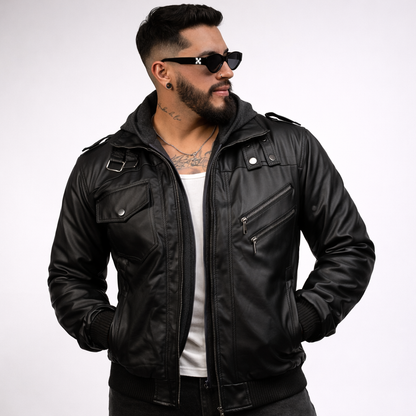 Chaqueta Motera Rust con Capucha – Cuero Sintético Premium Negra Estilo Biker 🔥 Envío Gratis