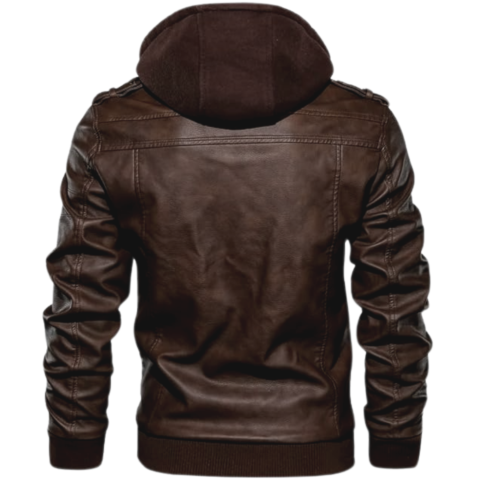 Chaqueta Motera Rust con Capucha – Cuero Sintético Premium Negra Estilo Biker 🔥 Envío Gratis