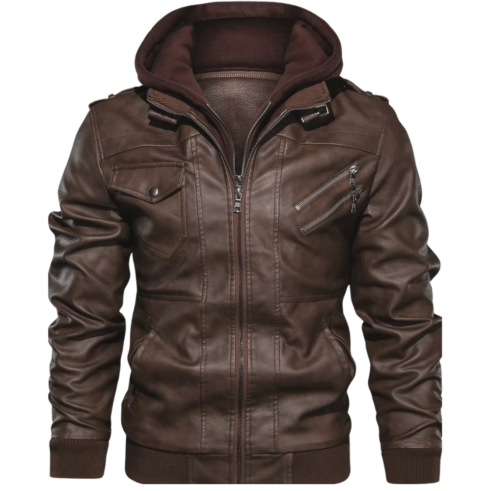 Chaqueta Motera Rust con Capucha – Cuero Sintético Premium Negra Estilo Biker 🔥 Envío Gratis